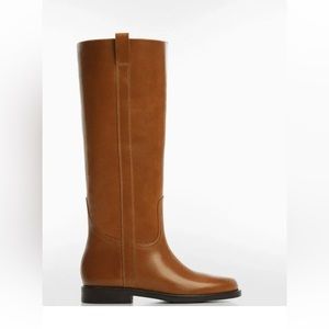 NWT MANGO Leather High-Leg Boot- Brown
